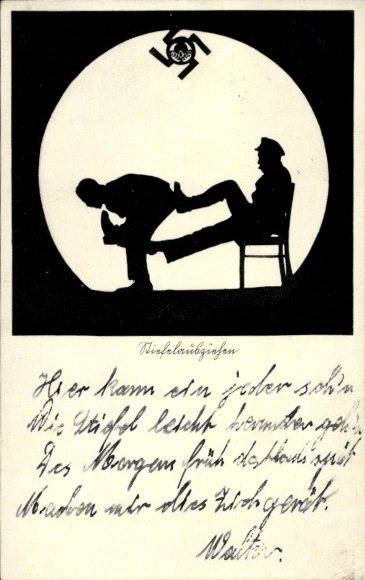 Scherenschnitt Ak Reichsarbeitsdienst, Stiefelausziehen