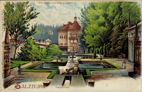 Halt gegen das Licht Litho Salzburg in Österreich, Hellbrunn, Schlosspark