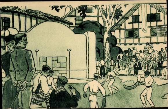 Künstler Ak Le Tanneur, J., Baskenland, Spiel Pelota in Chistera