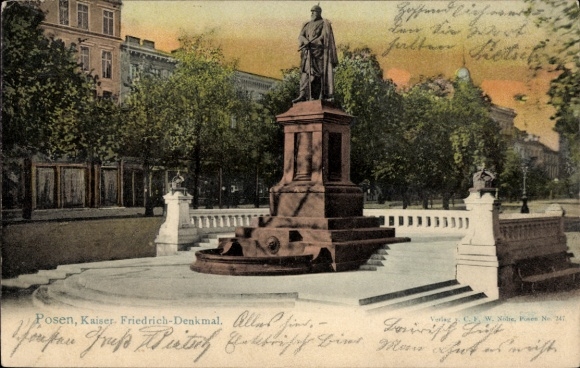 Ak Poznań Posen, Friedrich-Denkmal,  Statue, Brunnen, 