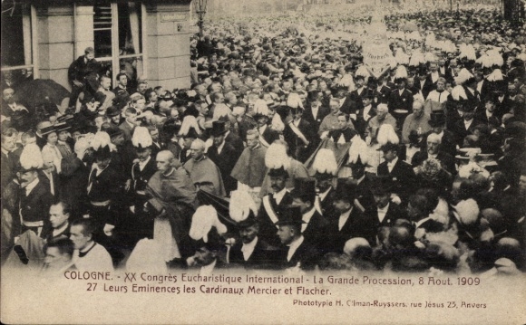Ak Köln, XX. Int. Eucharistischer Kongress 1909, Große Prozession, Kardinäle Mercier und Fischer