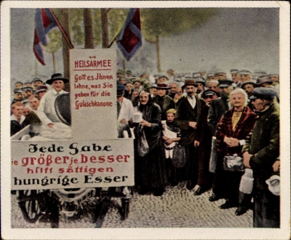 Sammelbild Die Nachkriegszeit Nr. 53, Mai 1922 Heilsarmee, Ausgabe von Suppe und Brot, Gulaschkanone