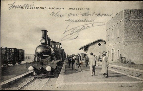 Ak Colomb Bechar Algerien, Eisenbahn, Bahnhof