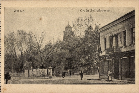 Ak Vilnius Wilna Litauen, WILNA, Große Schloßstraße, Gebäude, Bäume, Menschen
