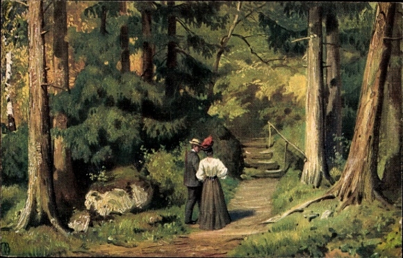 Künstler Ak Liebespaar, Spaziergang