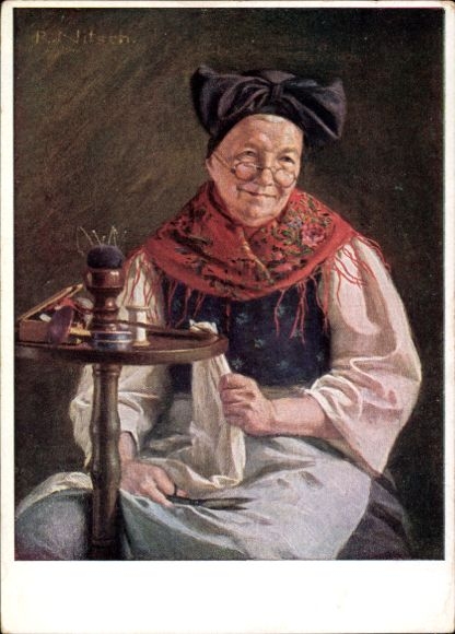 Künstler Ak Nitsch, R., Märkische Bäuerin beim Nähen, Frankfurt Oder