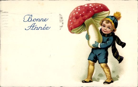 Ak Glückwunsch Neujahr, Kind, Pilz