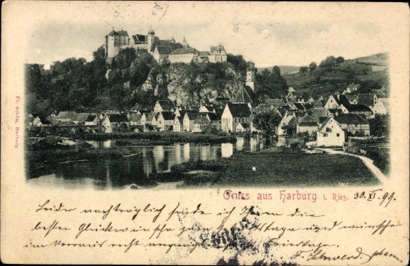 Ak Hamburg Harburg an der Elbe, Schwarz-Weiß-Bild, Burg, Häuser am Fluss, Text auf der Vorderseit