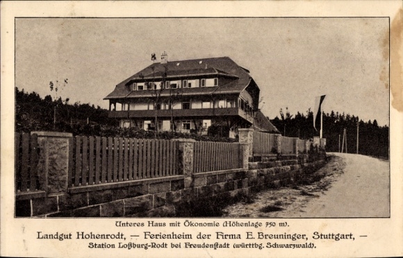 Ak Rodt Loßburg im Schwarzwald, Landgut Hohenrodt, Ferienheim der Firma E. Breuninger
