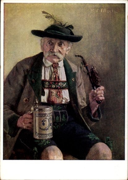 Künstler Ak Nitsch, R., Deutsches Reich, Volkstrachten, Bayerischer Bauer aus Bad Tölz, Pfeife
