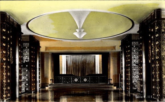 Ak Passagierschiff Normandie, CGT, Innenansicht, Große Halle