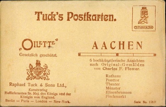 6 Künstler AK im Umschlag  Aachen, von Charles Flower Oilette Serie
