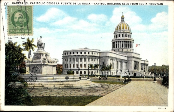 Ak Havanna Habana Kuba, Kapitol von  Indienbrunnen, Statue, 