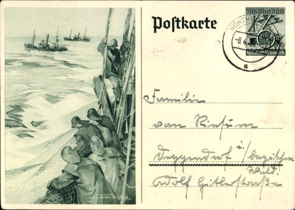 Ganzsachen Ak Axster Heudtlaß, Fischer auf Hochsee, Fangboote