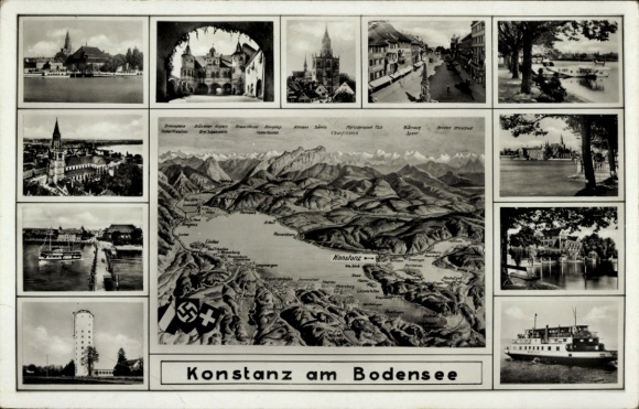 Ak Konstanz am Bodensee, Landkarte, Dampfschiff, Teilansichten