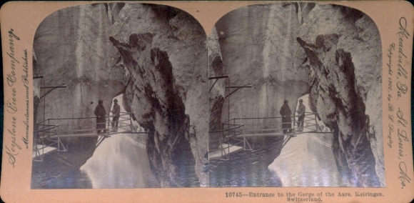 Stereo Foto Meiringen Kanton Bern, Gorge de l'Aare, Aareschlucht, Keystone View Company