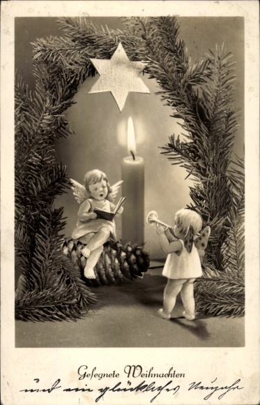 Ak Frohe Weihnachten, Engel, Kerze