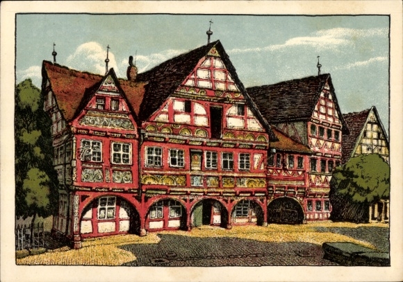 Steindruck Ak Kämmerer, R., Schieder Schwalenberg im Kreis Lippe, Blick auf das Rathaus