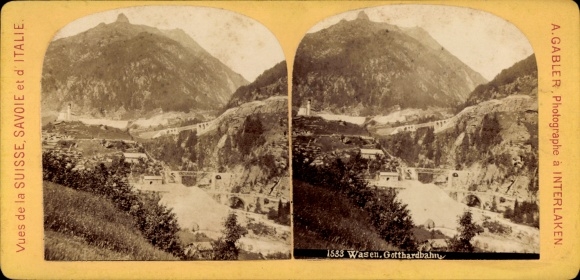 Stereo Foto Wassen Kt Uri Schweiz, Gotthardbahn