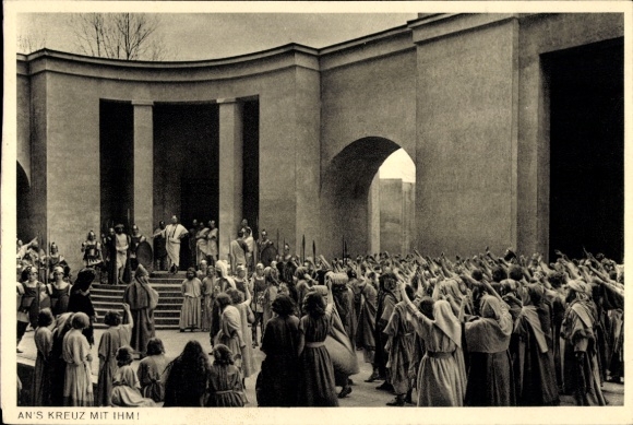 Ak Oberammergau in Oberbayern, Passionsspiele 1950, Ins Kreuz mit ihm