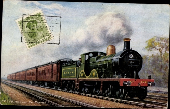 Künstler Ak Britische Eisenbahn, SE&CR South Eastern & Chatham Railway, American Car Express