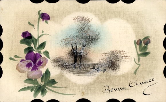 Handgemalt Ak Neujahr, Stiefmütterchen