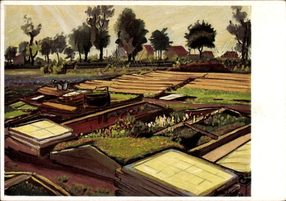 Künstler Ak Leidl, Anton, Gärtnerei, Künstlerhilfswerk 1937, Frühbeete, Gießkanne