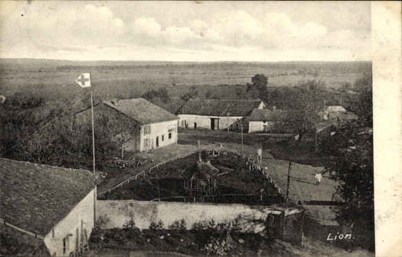 Ak Lion devant Dun Lothringen Meuse, deutsche Sanitätsstation, Rotes Kreuz, 1. WK