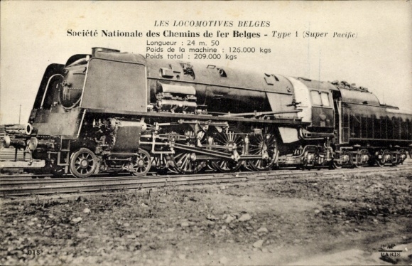 Ak Belgische Eisenbahn, Dampflok, Type 1 Super Pacific