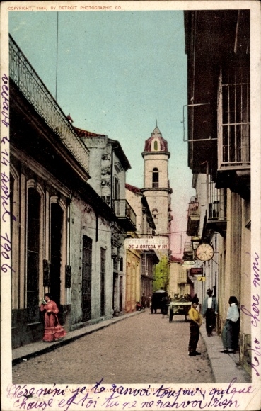 Ak Havana Havanna Habana Kuba, Kathedrale, Straße