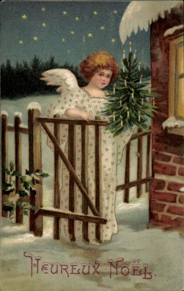 Ak Glückwunsch Weihnachten, Engel, Tannenbaum