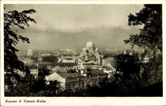 Ak Kaunas Kowno Kauen Litauen, Blick auf  Vytautas Berg, Lithauen, Schwarz-Weiß-Foto