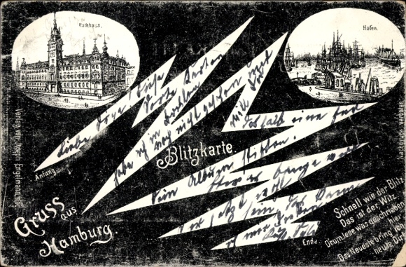 Ak Hamburg Mitte Altstadt, Rathaus, Hafen, Blitzkarte