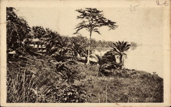 Ak Lambarene Gabun, Flusslandschaft, Palmen,  Gabon