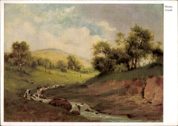 Künstler Ak Gradl, Herm., Landschaft, Bächlein