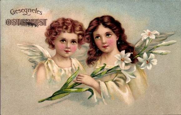 Präge Ak Frohe Ostern, Engel, Lilie