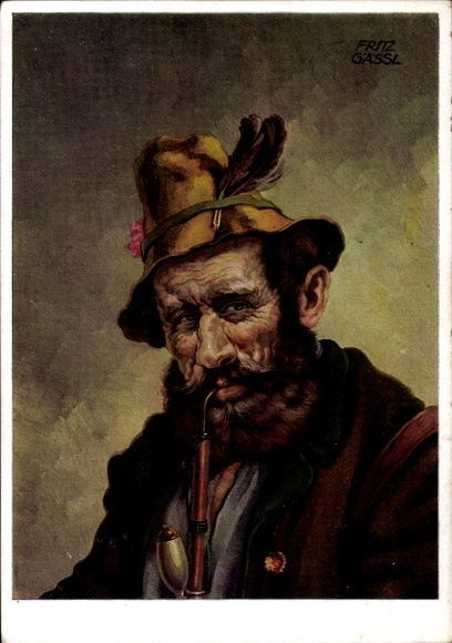 Künstler Ak Gässl, Fritz, Bayrischer Holzknecht, Tracht, Pfeiffe