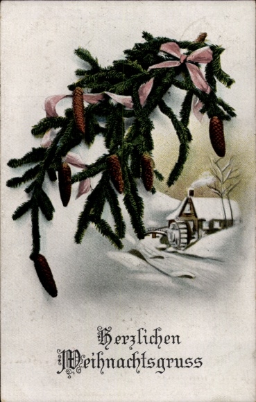 Ak Frohe Weihnachten, Wassermühle