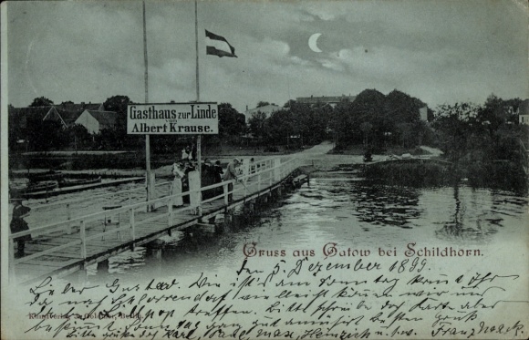 Mondschein Ak Berlin Spandau Gatow, Gasthaus zur Linde von Albert Krause, Steg