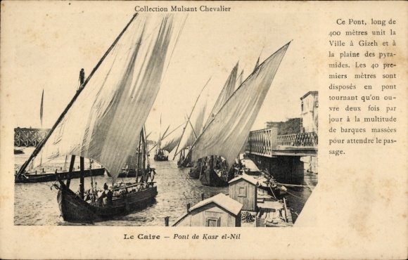 Ak Cairo Kairo Ägypten, Pont de Kasr el Nil, bateaux a voile