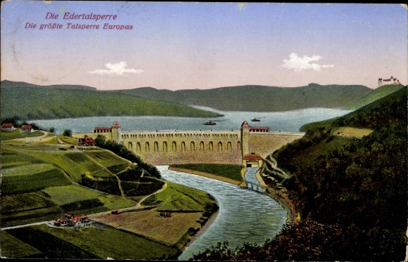 Ak Hemfurth Edertal, Blick auf die Edertalsperre, Fluß