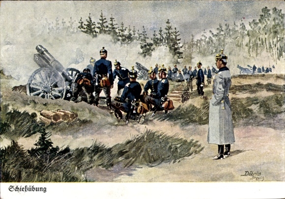 Künstler Ak Döbrich Steglitz, Schießübung, Geschütze, deutsche Soldaten im Kaiserreich