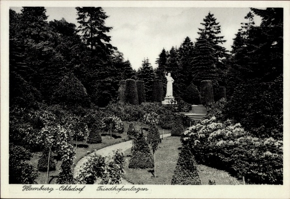 Ak Hamburg Nord Ohlsdorf, Friedhofsanlagen, Statue