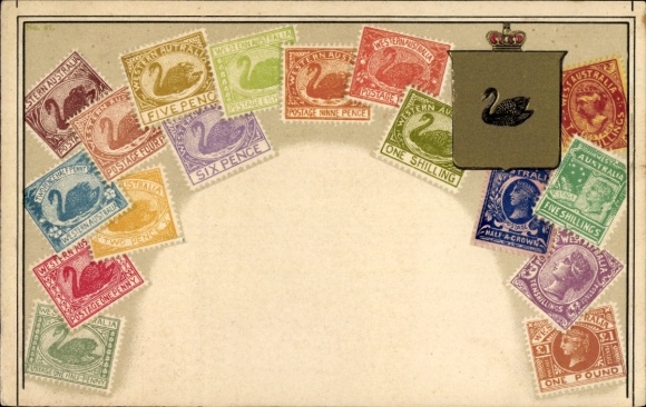 Präge Briefmarken Wappen Ak Australien, Schwan, Krone