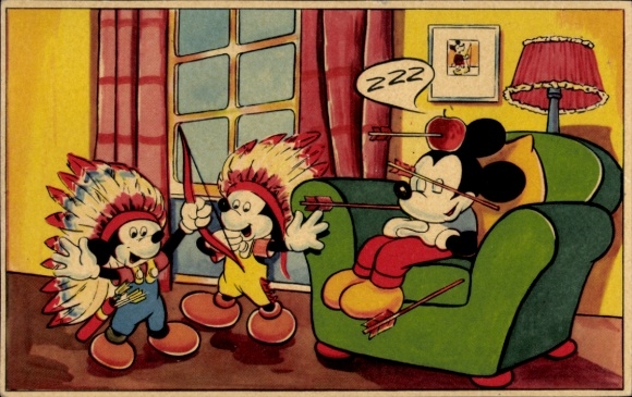 Künstler Ak Disney, Micky Maus, Indianer