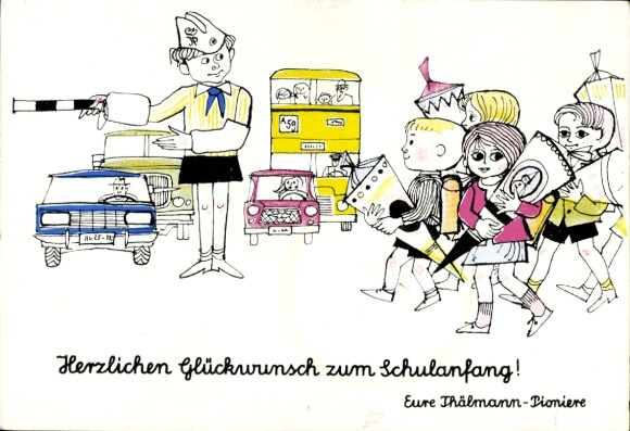 Künstler Ak Glückwunsch Schulanfang, Zuckertüte, Thälmann-Pioniere