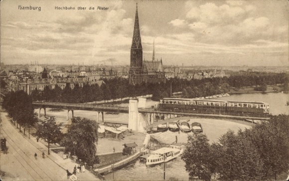Ak Hamburg Mitte Neustadt, Hochbahn über die Alster