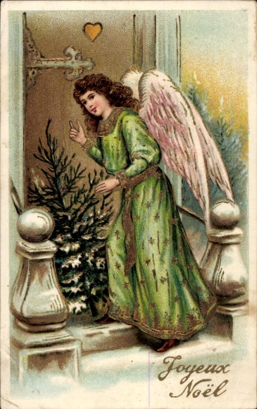 Präge Ak Glückwunsch Weihnachten, Engel, Tannenbaum