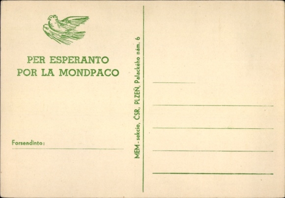 Ak Esperant, Durch Esperanto zum Weltfrieden, Taube