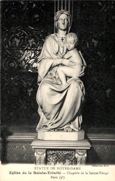 Ak Paris IV Ile de la Cité, Statue von Notre-Dame, Eglise de la Sainte-Trinité,  Sammlung Nut